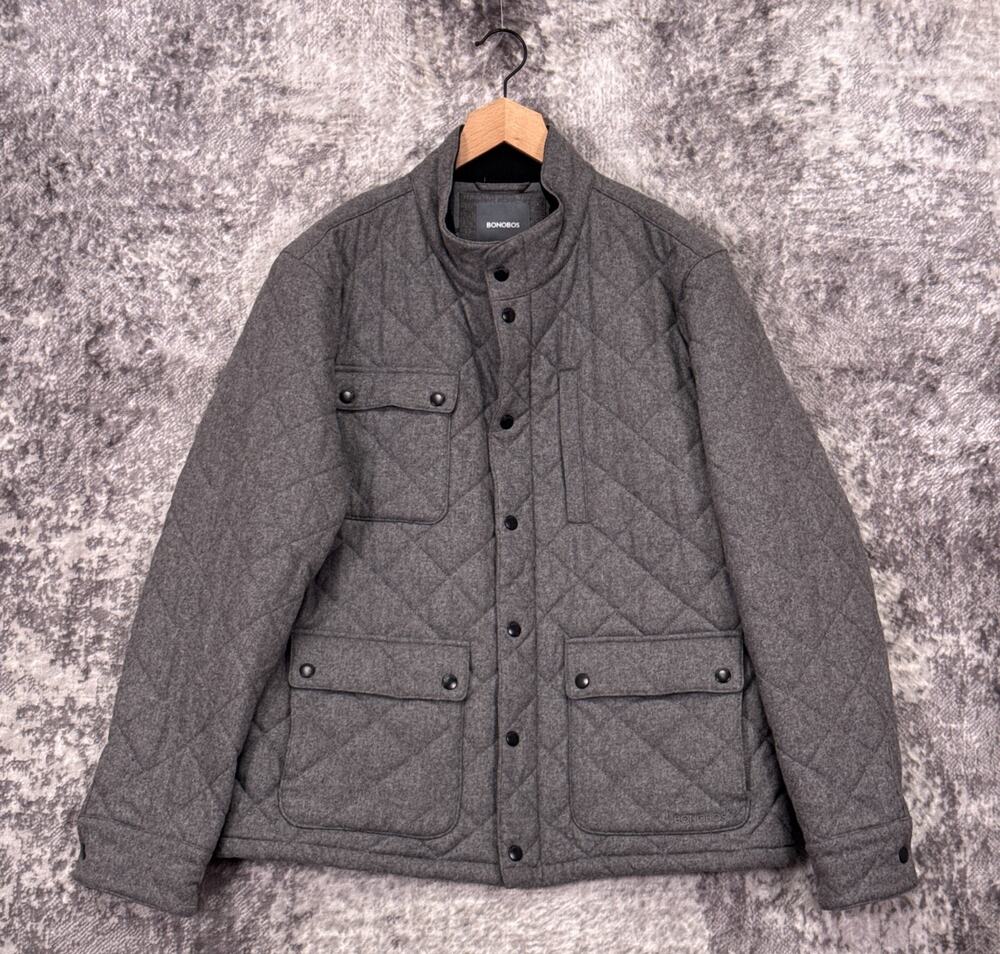 Bonobos Banff Quilted Jacket XL Mens Gray Wool Tweed Flannel